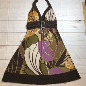 Marilyn Monroe Style Silky Flowy Retro Halter Dress Fall Colors Size Small EUC